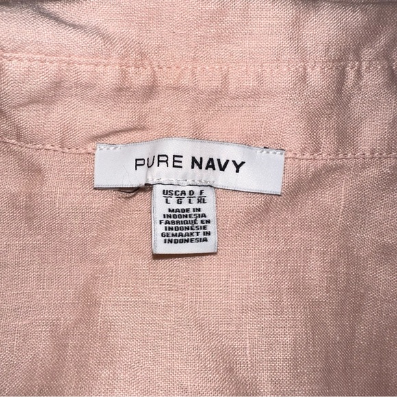 Pure Navy Linen Cap Sleeve Hi-Low Button Down Top LARGE - Picture 3 of 6